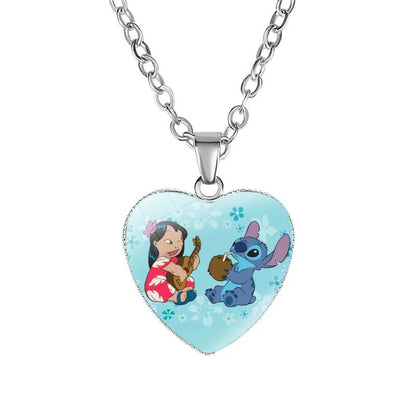 Collier Disney Lilo & Stitch en forme de cœur, verre imprimé, faits à la main - Loufdingue.com - Collier Disney Lilo & Stitch en forme de cœur, verre imprimé, faits à la main - Loufdingue.com -  -  