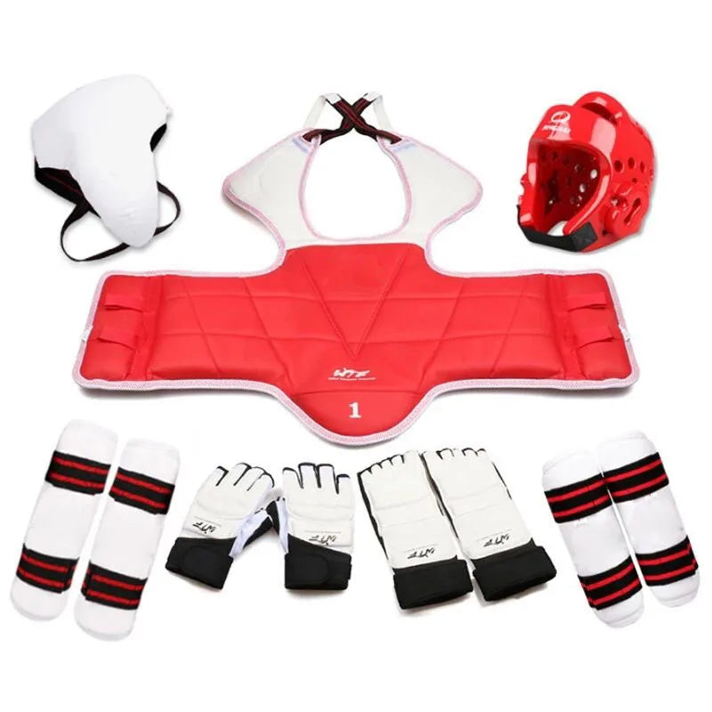 Ensemble uniforme de protection des jambes de karaté pour adultes et enfants, gants de paume WTF, casque de Taekwondo, équipement de protection