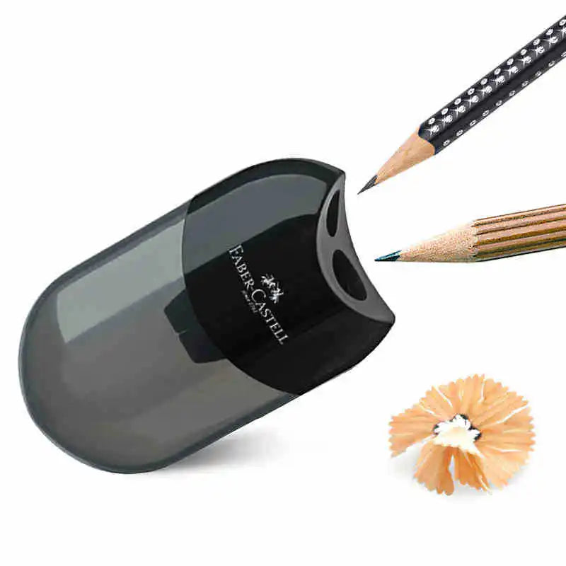 Faber Castell – Mini taille-crayon, double trou avec conteneur, plomb noir, fournitures scolaires multifonctions, 1 pièce