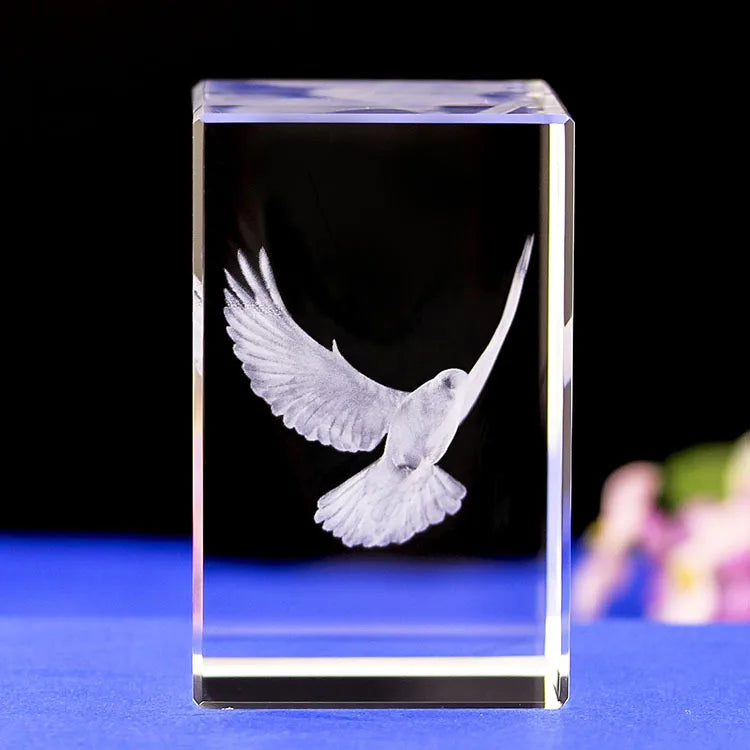 3D Transparent Crystal Glass Pigeon Sculpture