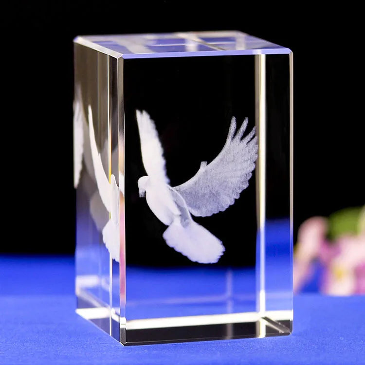 Sculpture de Pigeon en Verre Cristal Transparent 3D