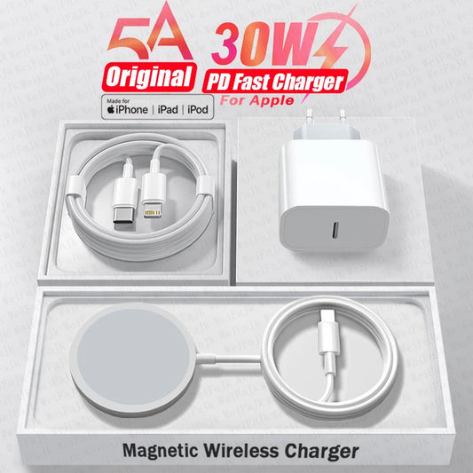 Chargeur sans fil Apple Magsafe, câble Lightning de Type C, charge rapide, pour iPhone 15 14 13 12 11 Pro Max SE Mini X XS XR 8 Plus