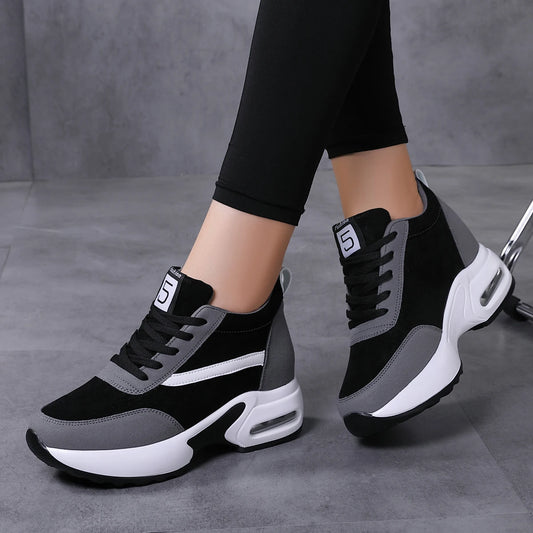 9cm femmes baskets à semelles compensées rehaussement intérieur chaussures de marche chaussures de mode respirant léger coussin d'air baskets décontractées&nbsp;