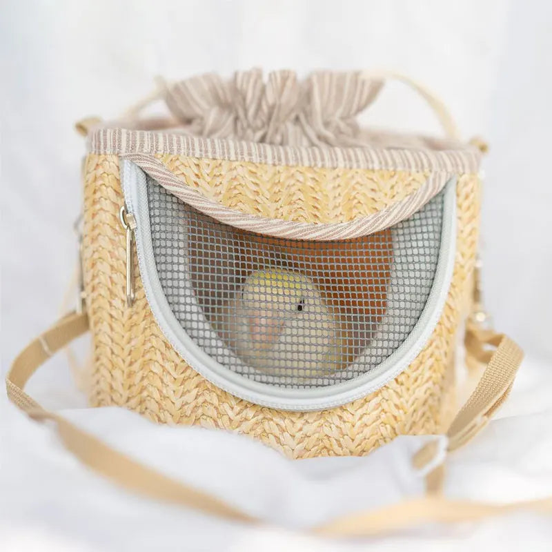 Cage à perroquets à paille tissée, petit sac à dos respirante, fournitures pour oiseaux