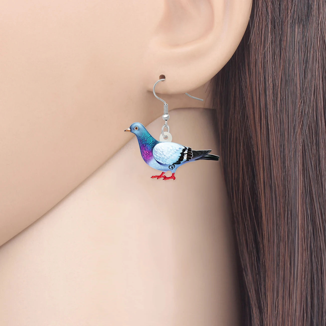 Boucles d'Oreilles Pendantes Pigeon Acrylique