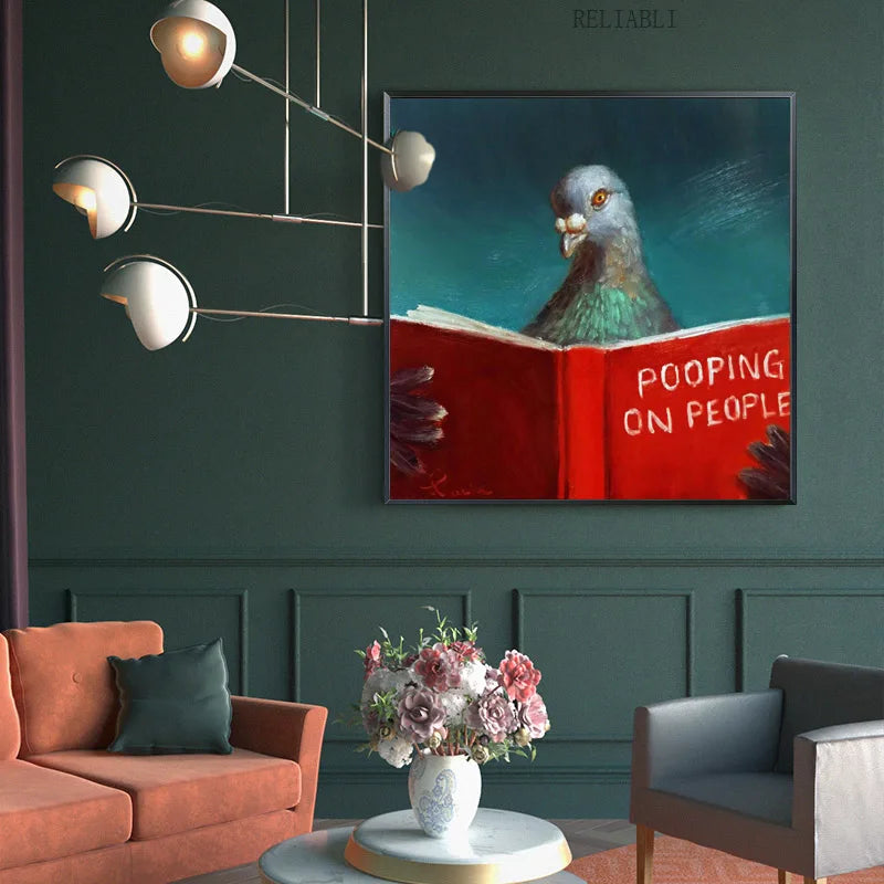 Modern Humorous Painting - Reader Pigeon