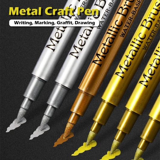 Stylos marqueurs métalliques avec brosse, couleur or argent, marqueur artistique Permanent pour artisanat Manga, Scrapbooking