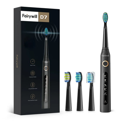 FAIRYWILL- Brosse à dents électrique, Charge USB FW-507, Rechargeable, étanche, électronique, têtes de rechange pour adulte