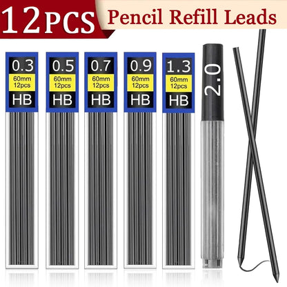 Crayons mécaniques en métal, 0.3/0.5/0.7/0.9/1.3/2.0mm, recharges de plomb, résistants à la casse