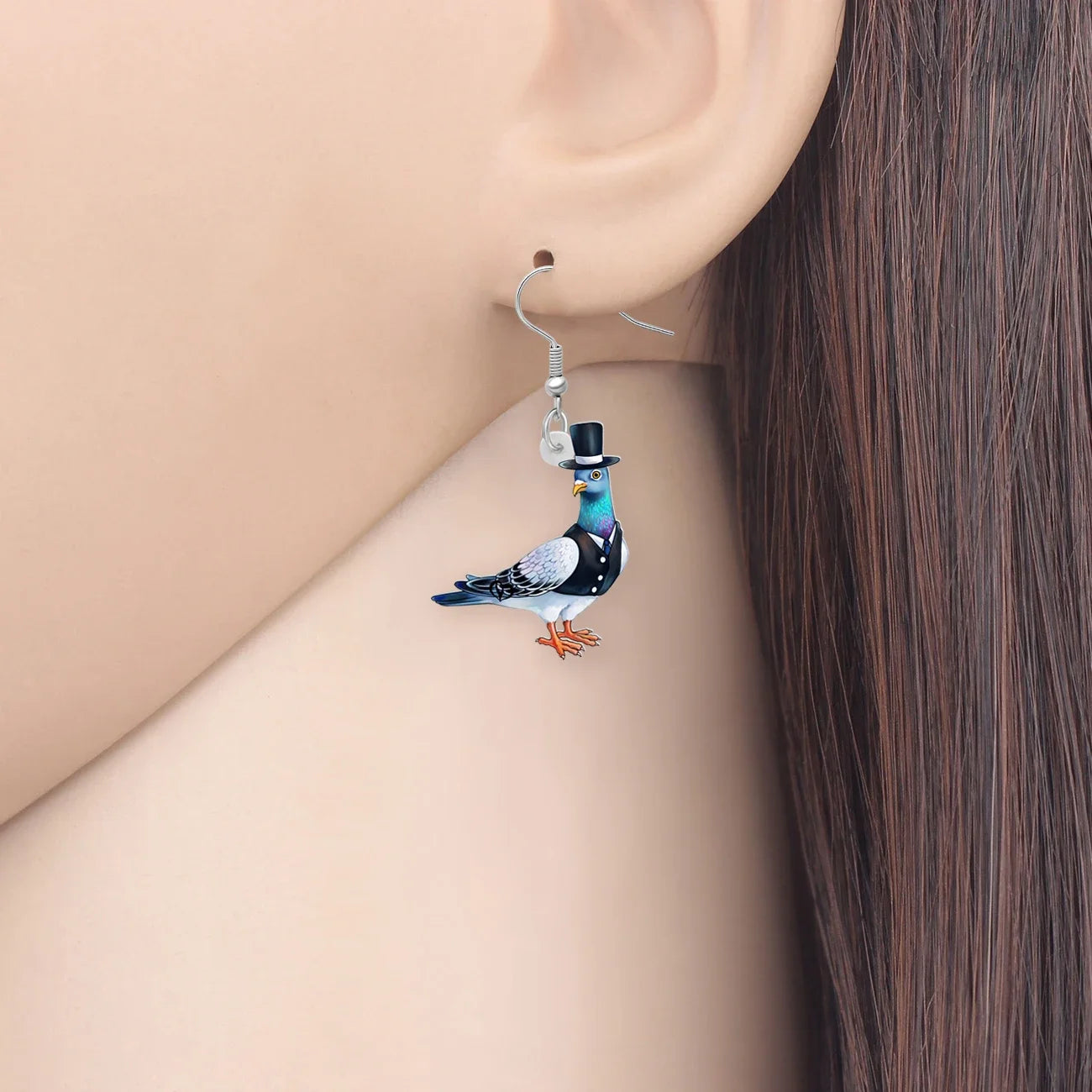 Boucles d'Oreilles Pendantes Pigeon Acrylique