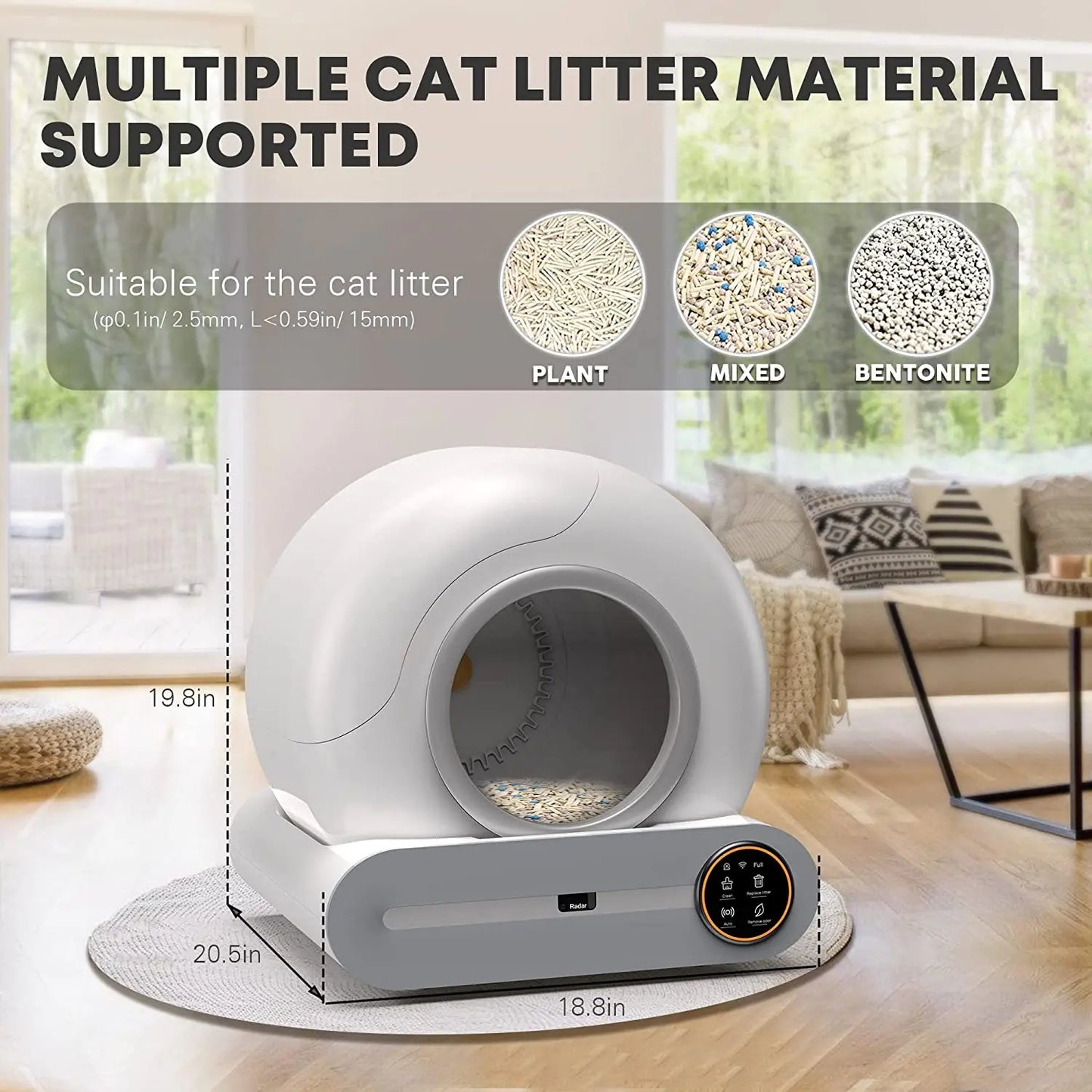 Bac à litière intelligent auto-nettoyant pour chat, nettoyage automatique, contrôle par application, désodorisant.
