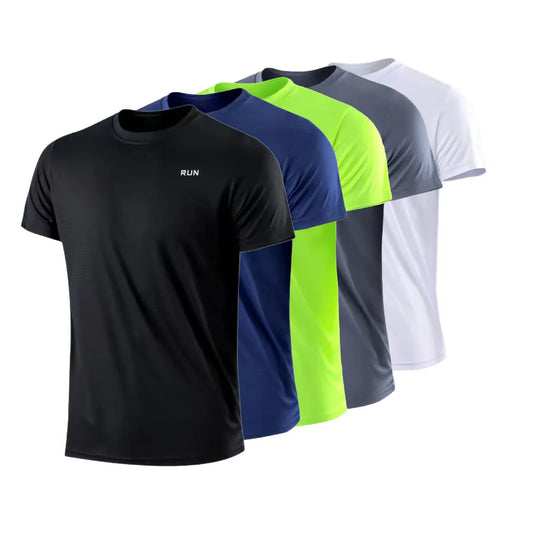 T-Shirt à manches courtes pour hommes, séchage rapide, course à pied, évacuation de l'humidité, col rond