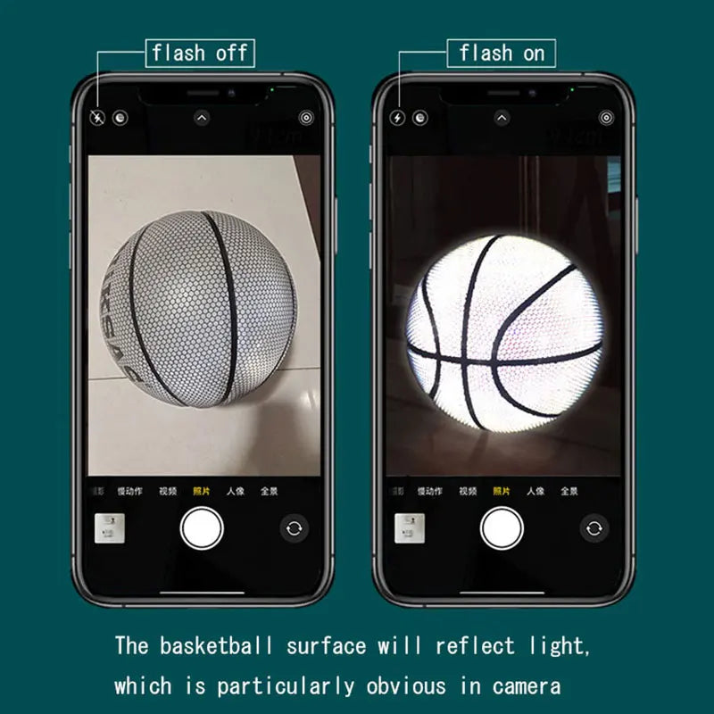 Ballon de basket-Ball réfléchissant holographique taille 7, balles d'entraînement professionnelles lumineuses d'intérieur et d'extérieur
