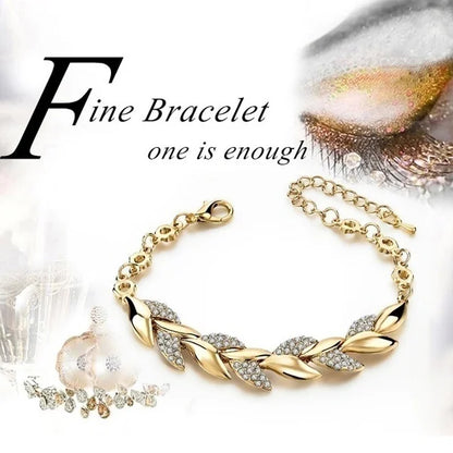 Bracelet de luxe en forme de feuille tressée pour femme, breloque en cristal, bijoux esthétiques.