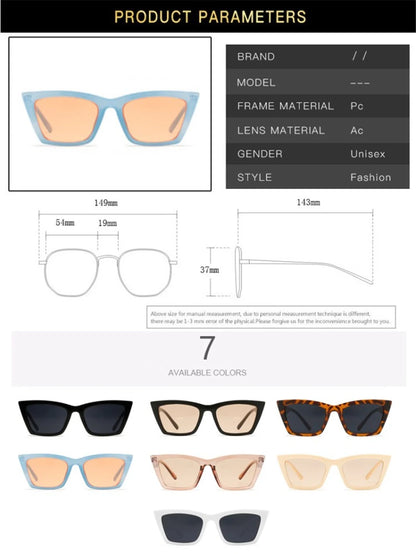 INS- Vintage, lunettes de soleil, œil de chat carré, petit cadre, mode Oculos De Sol