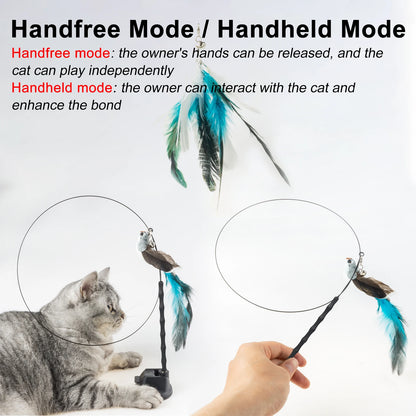 Baguette mains libres, oiseau/plume pour chat, avec cloche, ventouse puissante, jouets interactifs.