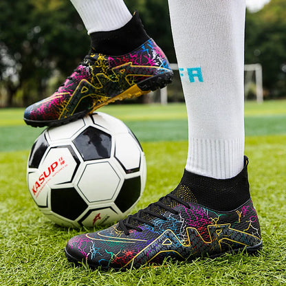 Bottes de Football pour hommes TF/FG, chaussures d'entraînement en plein air légères à cheville haute/basse, baskets antidérapantes pour enfants