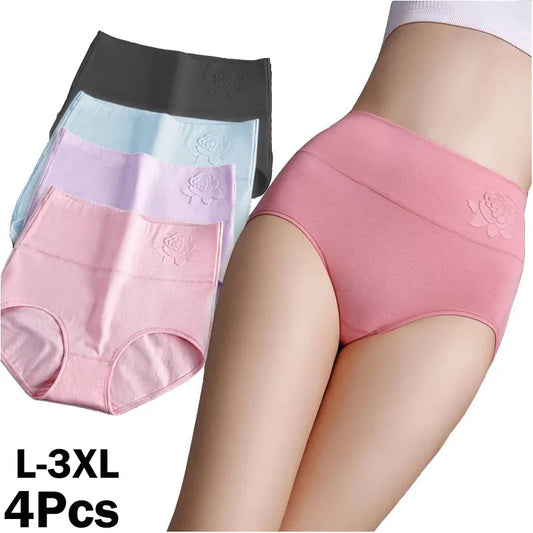 4Pcs/Lot Women's Panties High Waist Underwear Cotton Abdominal Plus Size Briefs Girls Seamless Underpants Sexy Lingeries Female