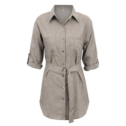 Robe chemise élégante pour femmes, Mini robe à la mode, haut pour femmes, décolleté en v profond, boutons repliables, manches 3/4