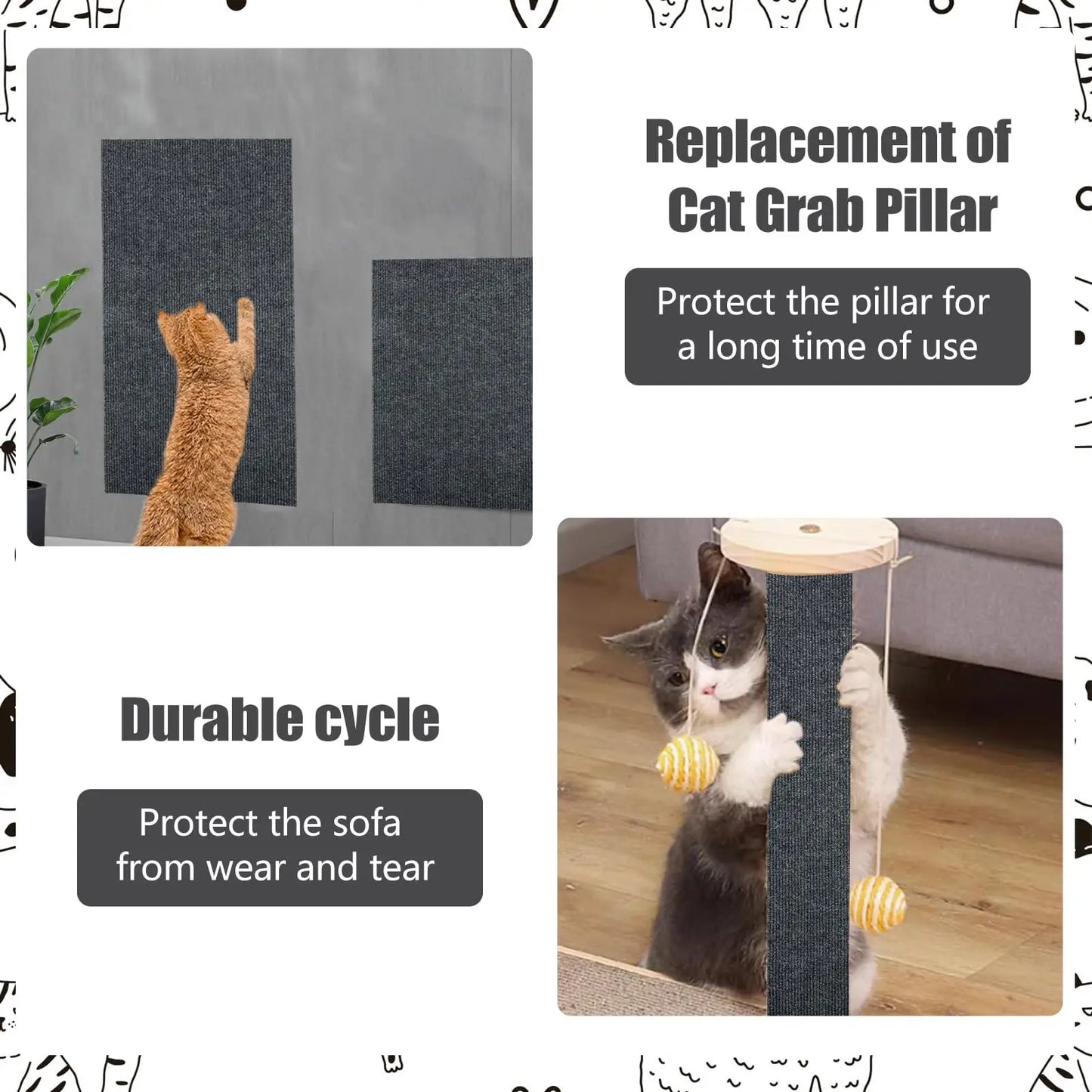 Tapis à gratter pour chats, auto-adhésif à découper, pour poteau à gratter, protecteur de meubles.