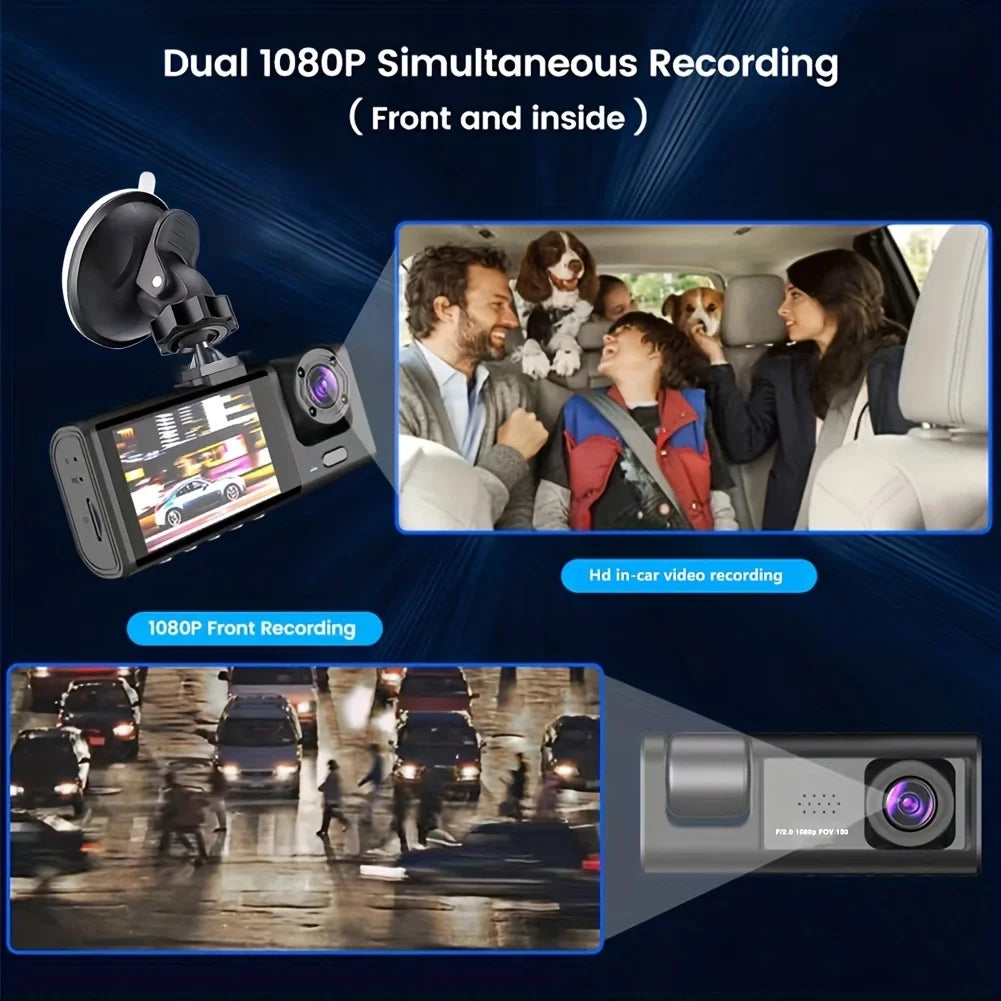 Caméra de tableau de bord avec enregistrement en boucle de vision nocturne IR et écran IPS 2 "1080P 3 caméras