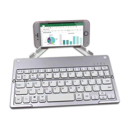 Mini clavier pliant avec support pour téléphone, planches à touches pliables avec connexion Bluetooth, rotatif pour téléphone portable et tablette