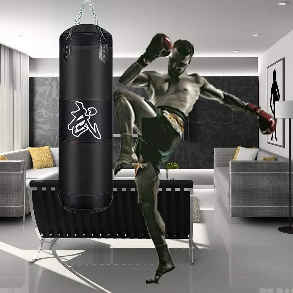 Sac de boxe vide lourd non rempli 100/120cm, sac de sable de boxe professionnel avec accessoire suspendu pour MMA Muay Thai Kickboxing Taekwondo