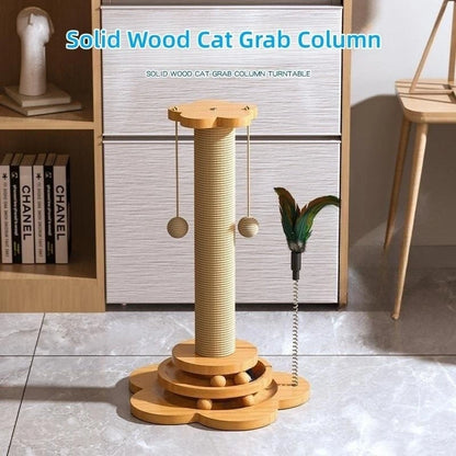 Jouet en bois massif pour chat, plateau tournant amusant, boules de bâton en Sisal Durable, planche à gratter, fournitures pour chat, colonne de saisie