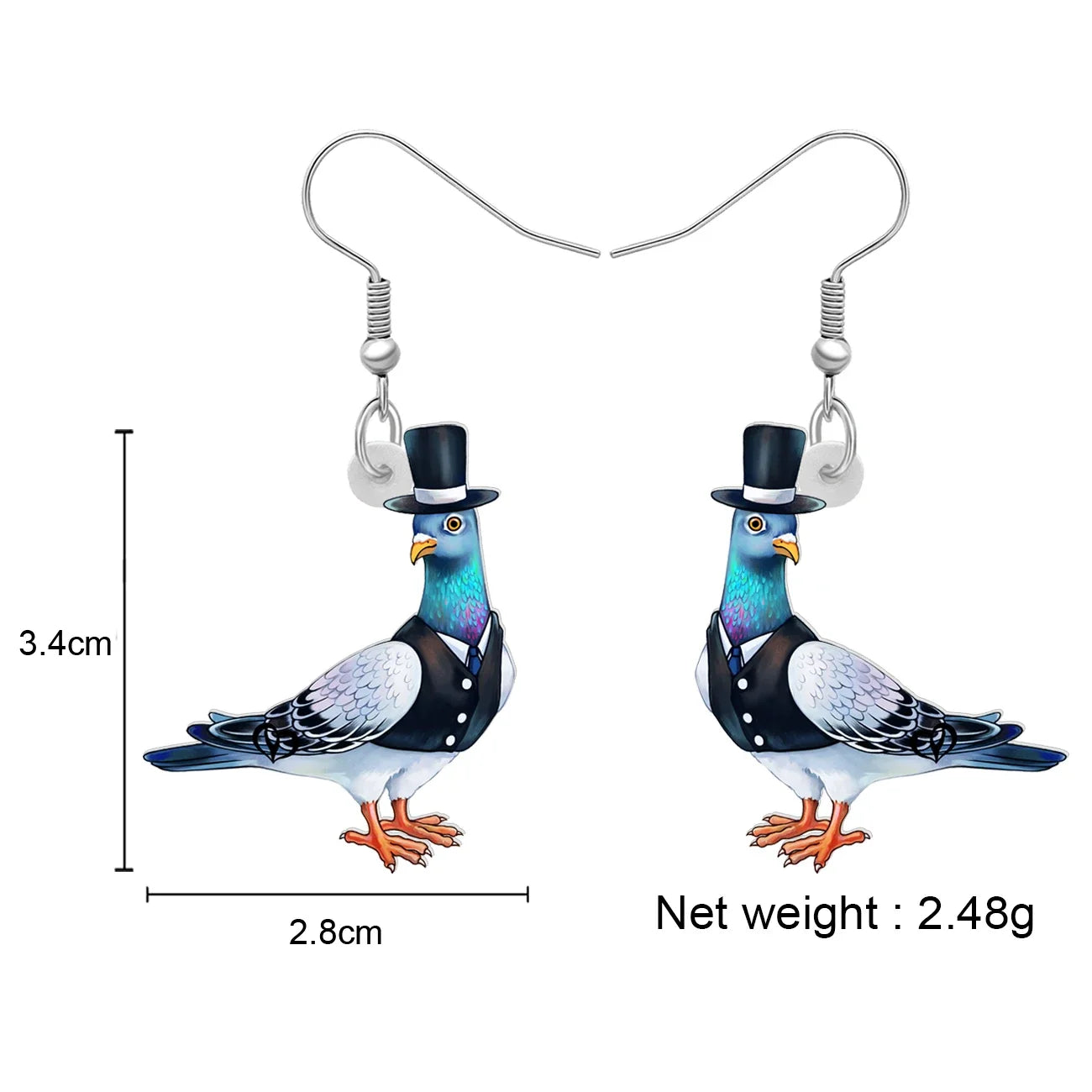 Boucles d'Oreilles Pendantes Pigeon Acrylique