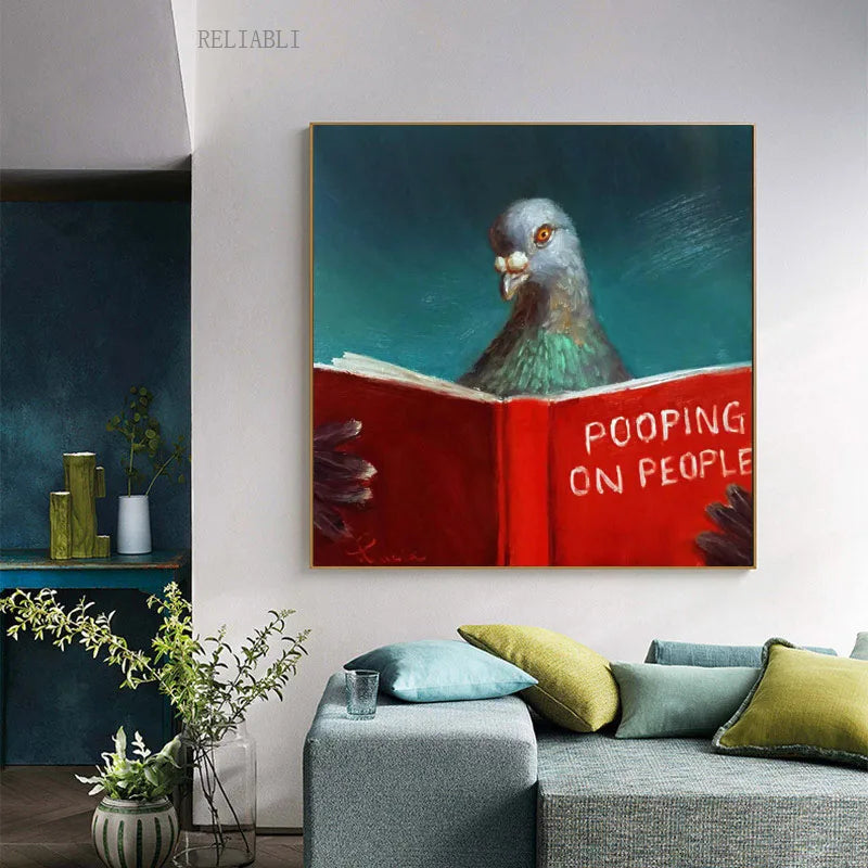 Modern Humorous Painting - Reader Pigeon