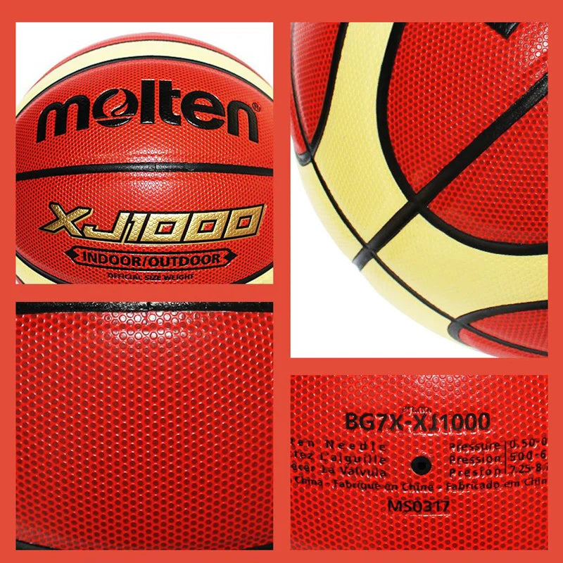 Ballon de basket-Ball fondu XJ1000 taille officielle 7/6/5 en cuir PU pour l'entraînement de Match en intérieur et plein air
