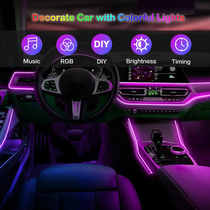 Bande lumineuse LED pour intérieur de voiture, Kit d'éclairage néon