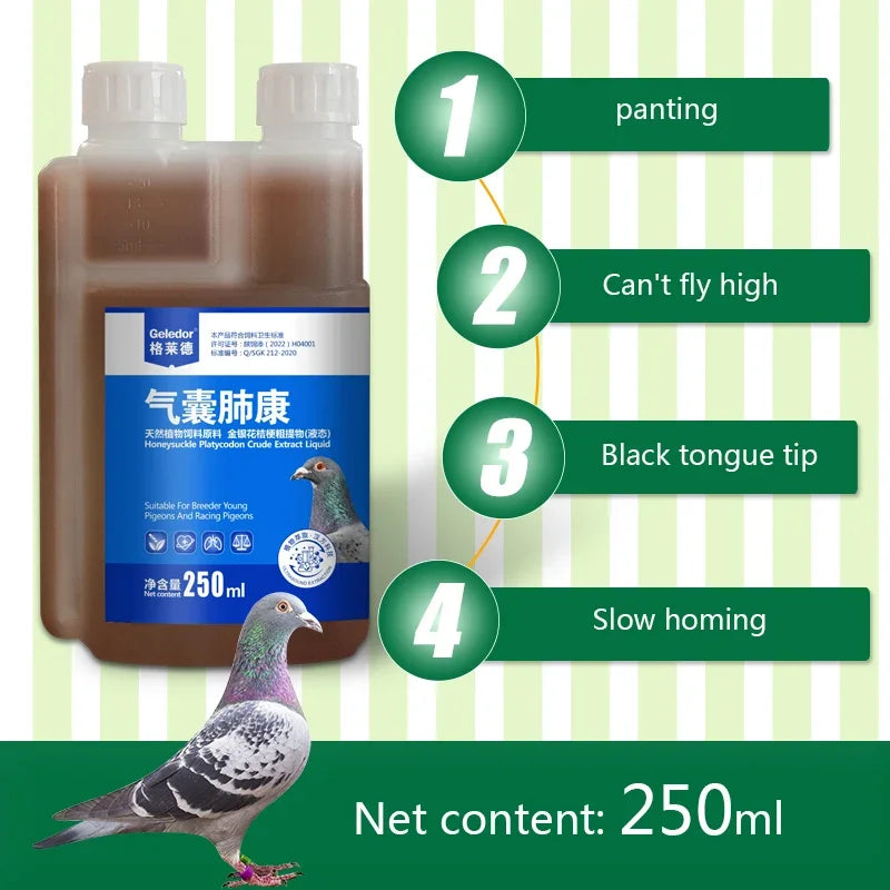 Suplemento nutricional Homing Pigeon: ¡Alivie los problemas respiratorios y mejore el rendimiento! (250ml)