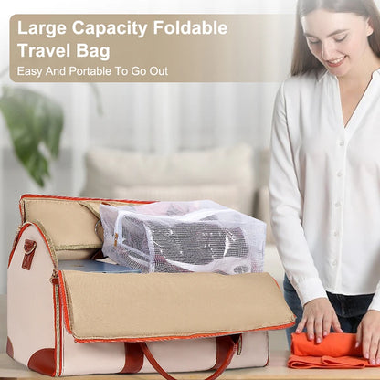 Grand sac de rangement de costume pliant en PU pour femmes, sac à main de bagages de grande capacité model 2024
