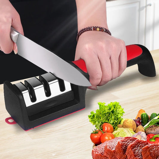 Affûteur de couteaux de cuisine 3/4 segments, pierre à aiguiser noire multifonctionnelle domestique à 3/4 usages