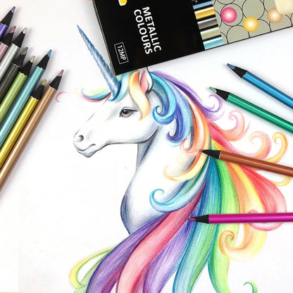 Crayon métallique de 12 couleurs, crayon de dessin coloré, crayon de croquis, peinture, crayons de couleur, fournitures d'art.