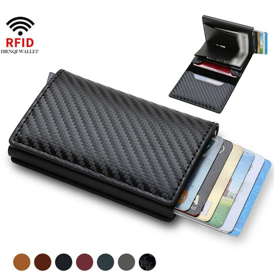 Portefeuille mince en aluminium, Fibre de carbone, porte-carte de crédit, Mini RFID, Pop-up automatique, étui pour cartes bancaires