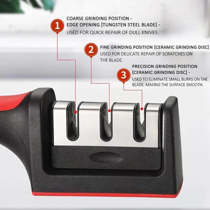 Affûteur de couteaux de cuisine 3/4 segments, pierre à aiguiser noire multifonctionnelle domestique à 3/4 usages