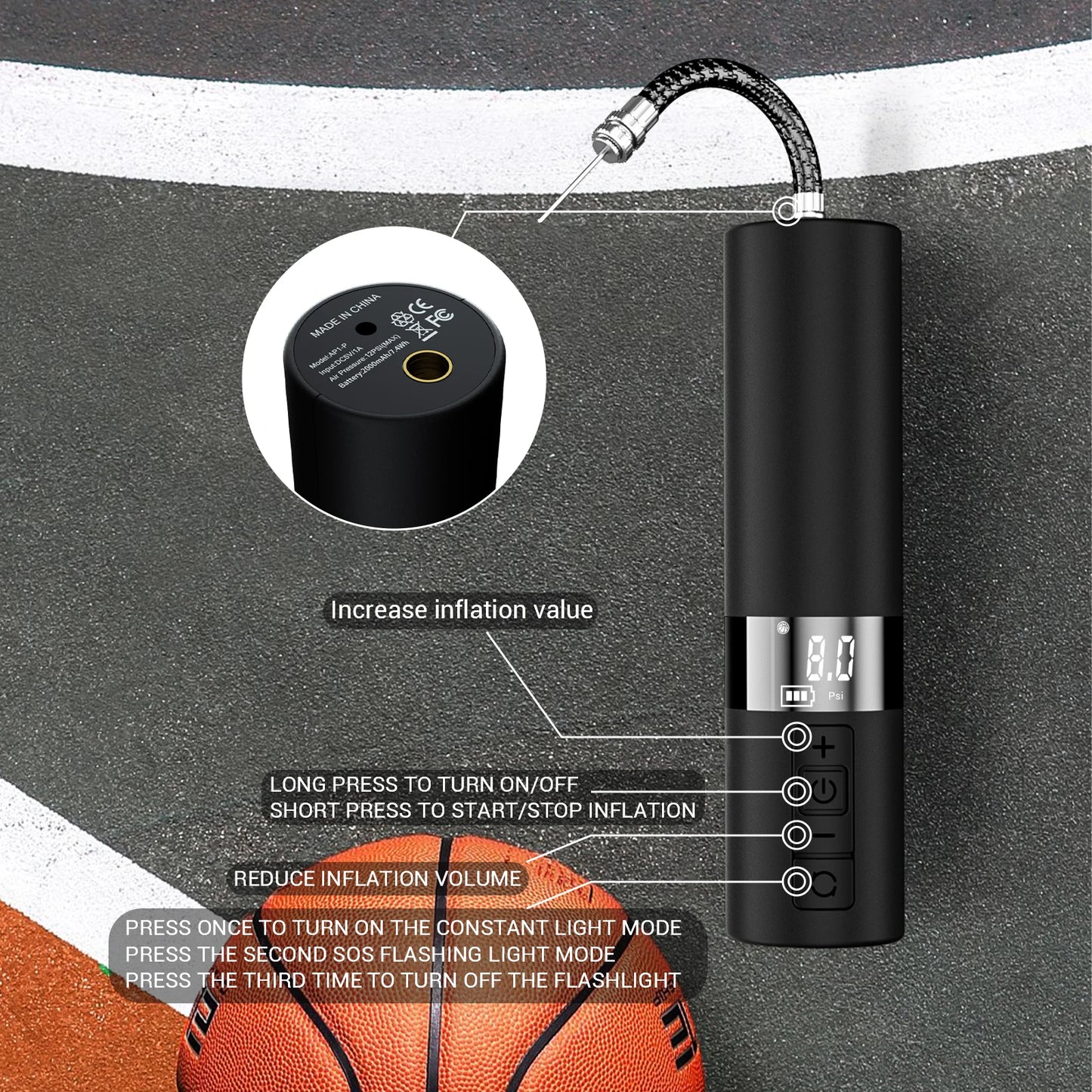 Pompe à ballon électrique rapide pour ballons de sport avec manomètre LED, aiguilles 12psi