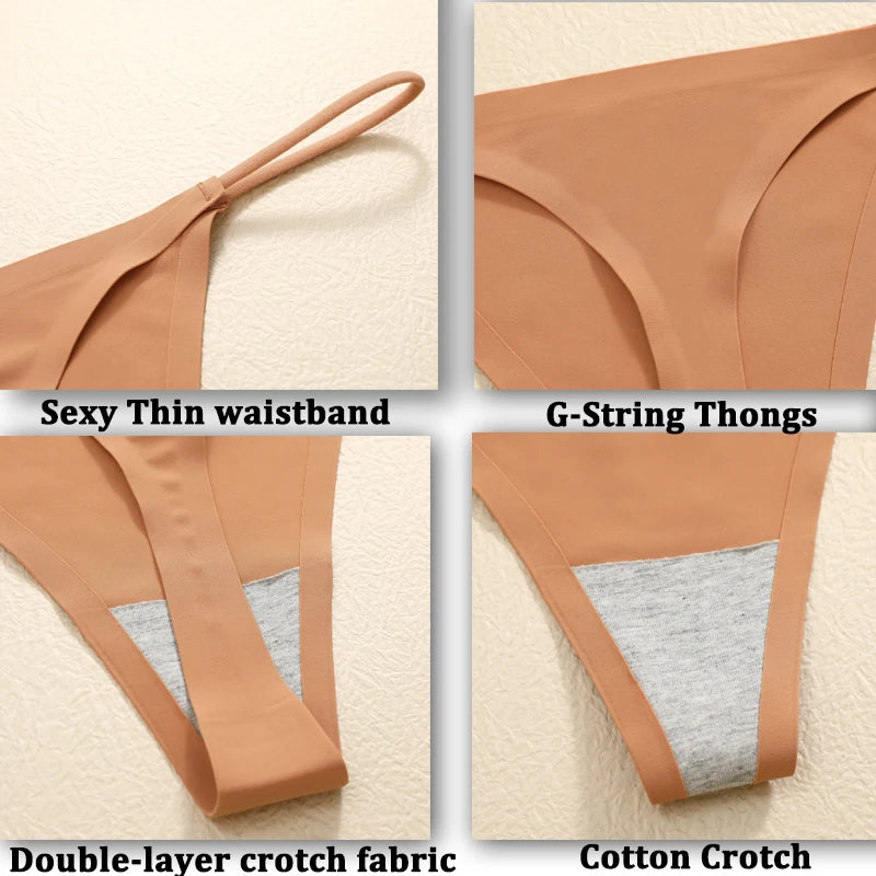 String Sexy sans couture pour femmes, 3 pièces, couleurs, culotte string, sous-vêtements élastiques, coupe haute, sans Trace, Lingerie douce
