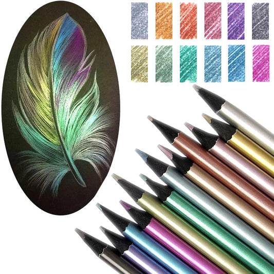 Crayon métallique de 12 couleurs, crayon de dessin coloré, crayon de croquis, peinture, crayons de couleur, fournitures d'art.