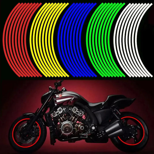 1 ensemble de bandes réfléchissantes de style de motos et voitures, 7 couleurs, autocollants et décalcomanies pour roues de 17/18 pouces