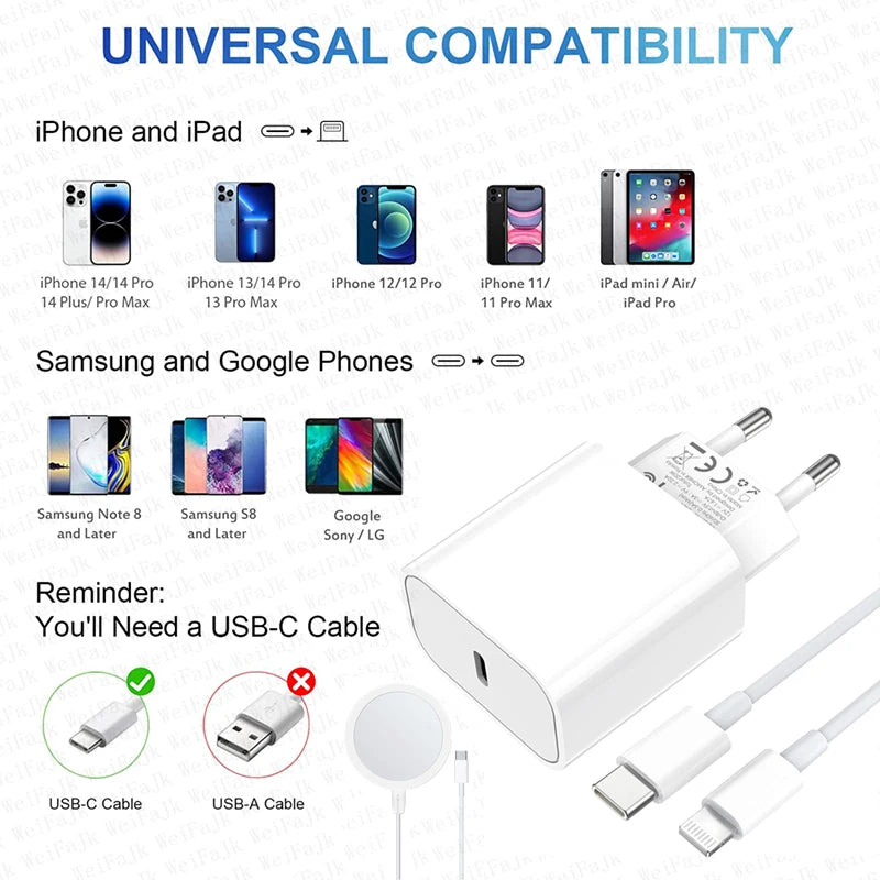 Chargeur sans fil Apple Magsafe, câble Lightning de Type C, charge rapide, pour iPhone 15 14 13 12 11 Pro Max SE Mini X XS XR 8 Plus